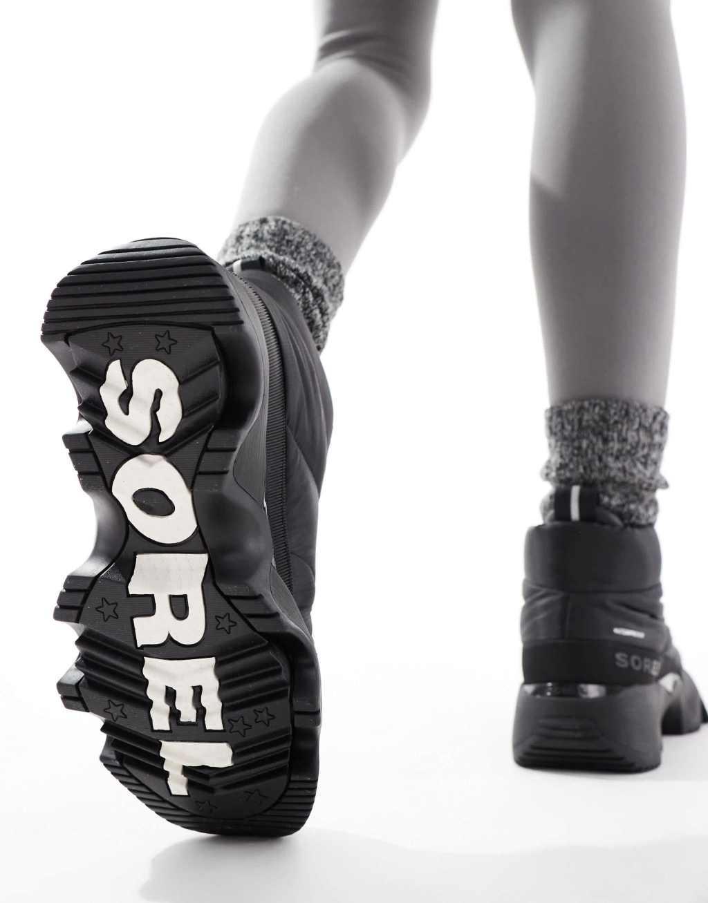 Sorel Kinetic Impact Puffy Zip WP waterproof puffer snow boots in black and sea salt Product Image