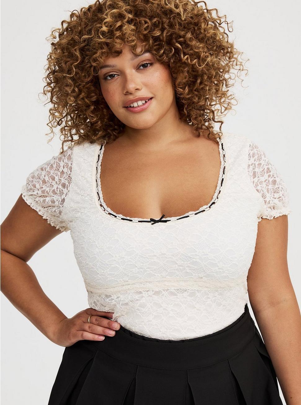 Stretch Lace Scoop-Neck Top Product Image
