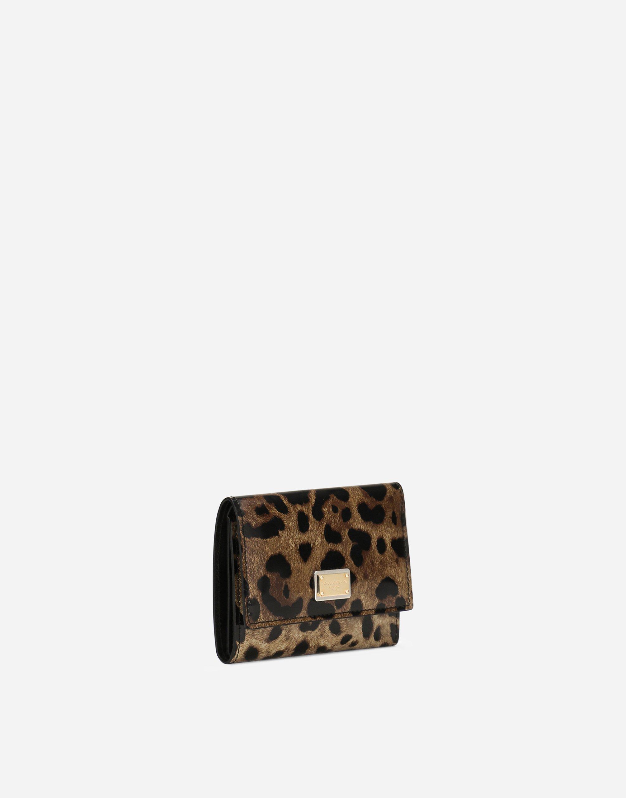 DOLCE & GABBANA Polished Calfskin Wallet With Leopard Print In Animal Print Product Image