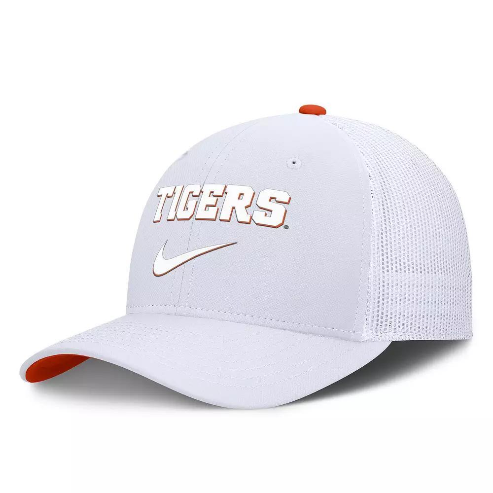 Men's Nike  White Clemson Tigers Rise Adjustable Trucker Hat, Size: Medium/Large Product Image