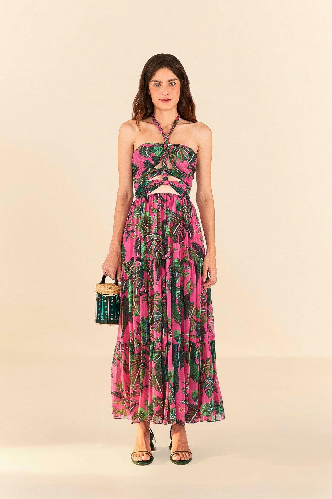 Pink Leaves Cut Out Maxi Dress Product Image