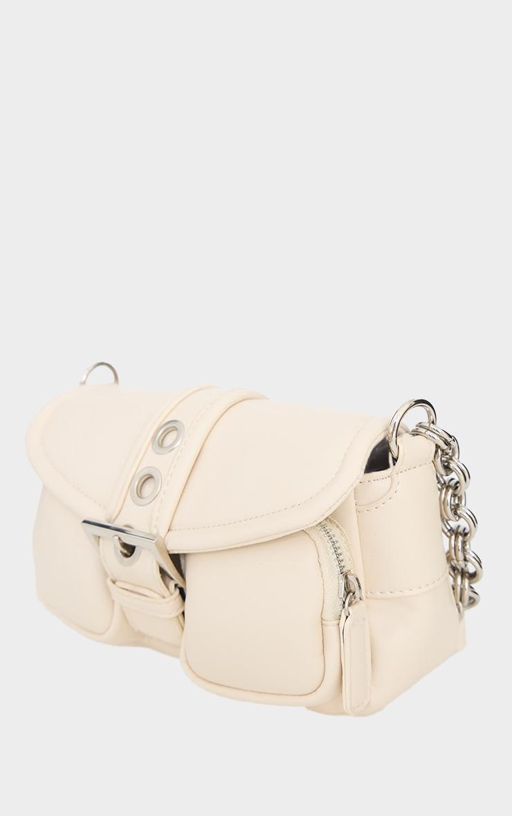 Cream Pu Buckle Detail Link Handle Shoulder Bag Product Image