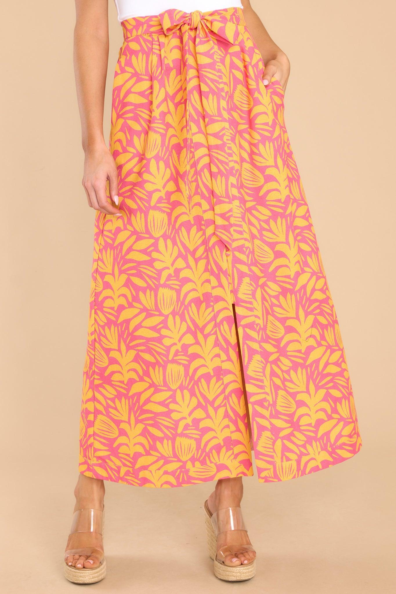 Palms Away Wild Over You Pink Yellow Print Skirt Product Image