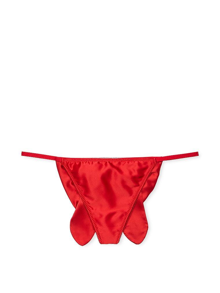 Satin Heart Rhinestone Bow Thong Panty Product Image