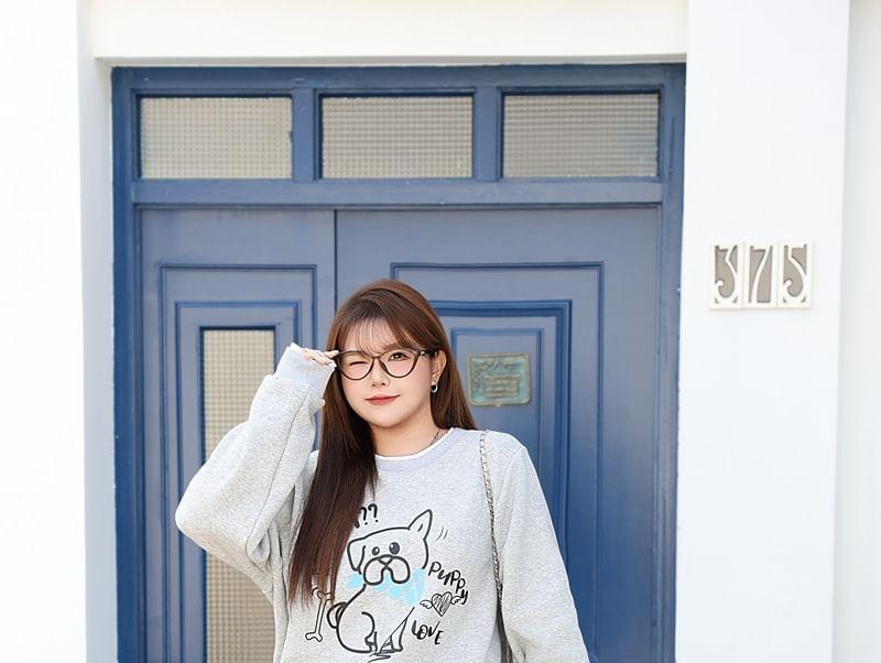 Plus Size Round Neck Cartoon Print Sweatshirt Product Image