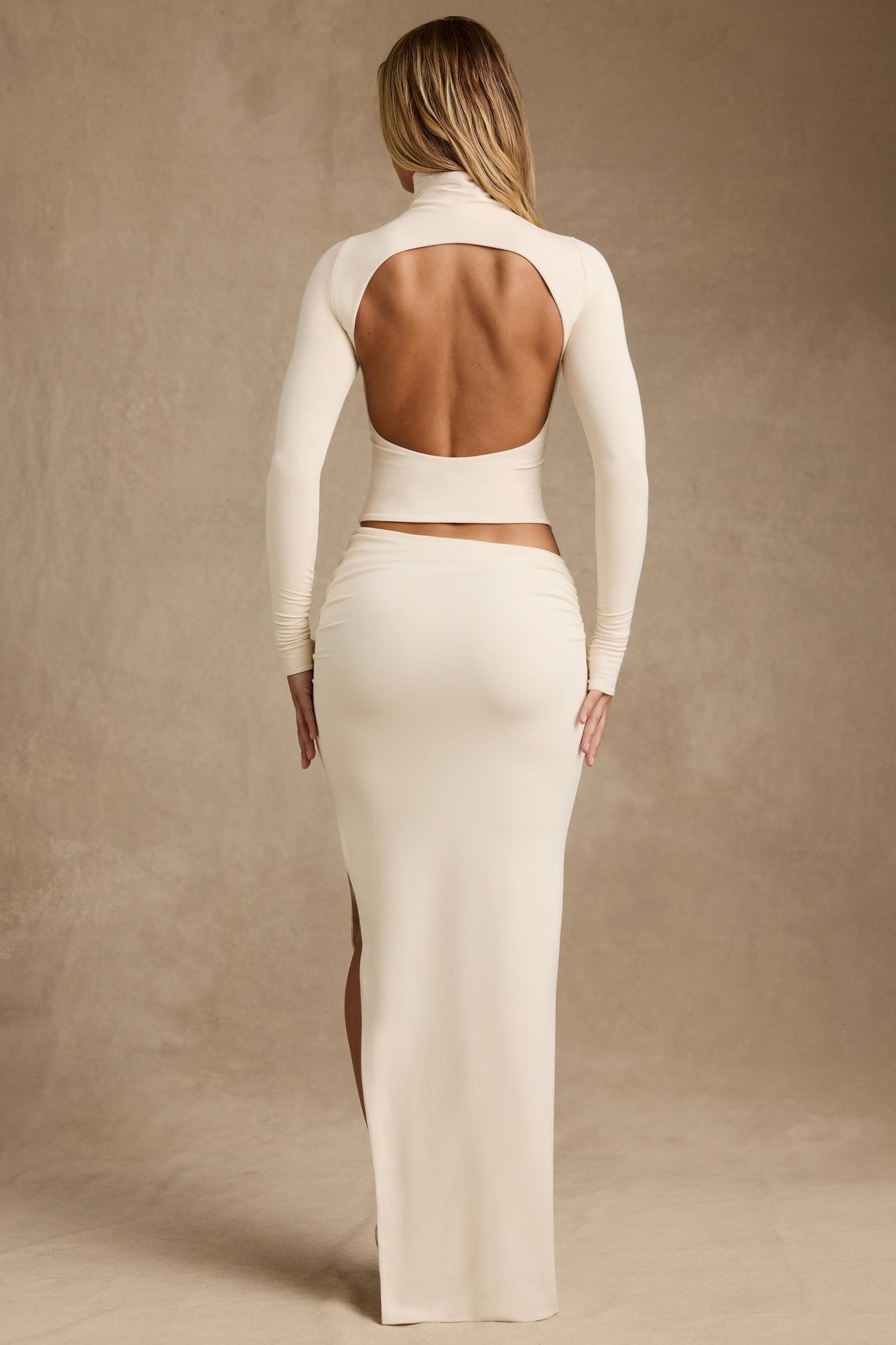 Modal Asymmetric-Waist Maxi Skirt in Ivory Product Image