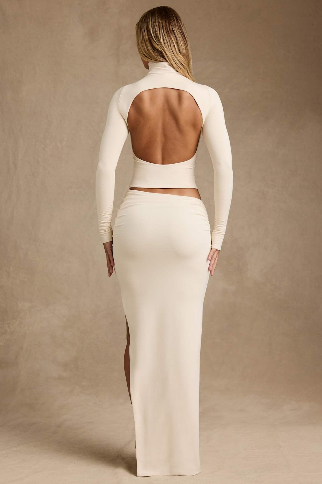 Modal Asymmetric-Waist Maxi Skirt in Ivory Product Image