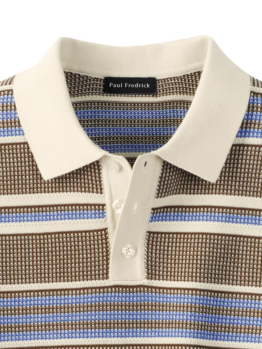 Cotton Three Button Polo - Brown/blue Product Image