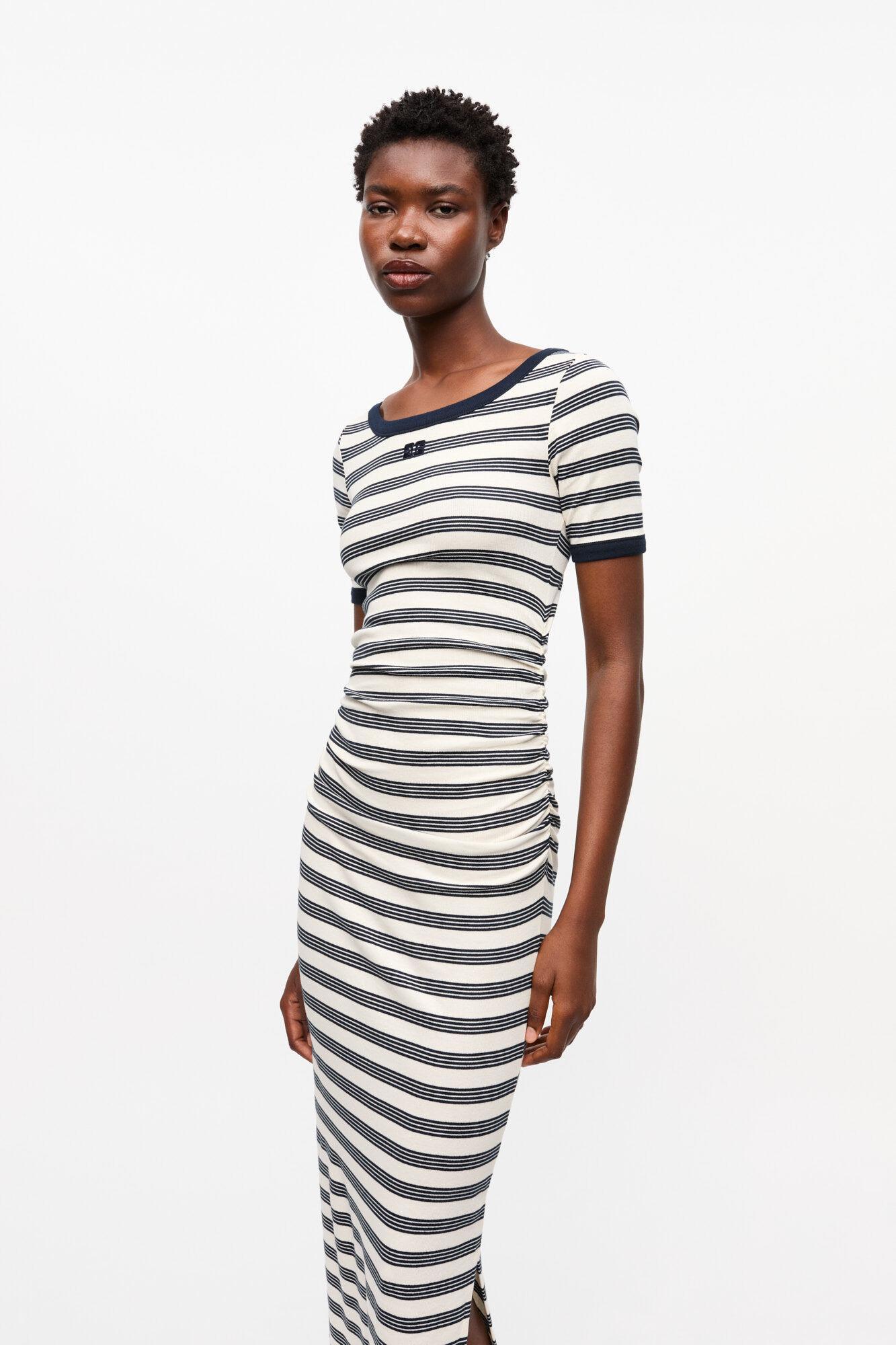 Striped Soft Cotton Rib Short Sleeve Dress Product Image