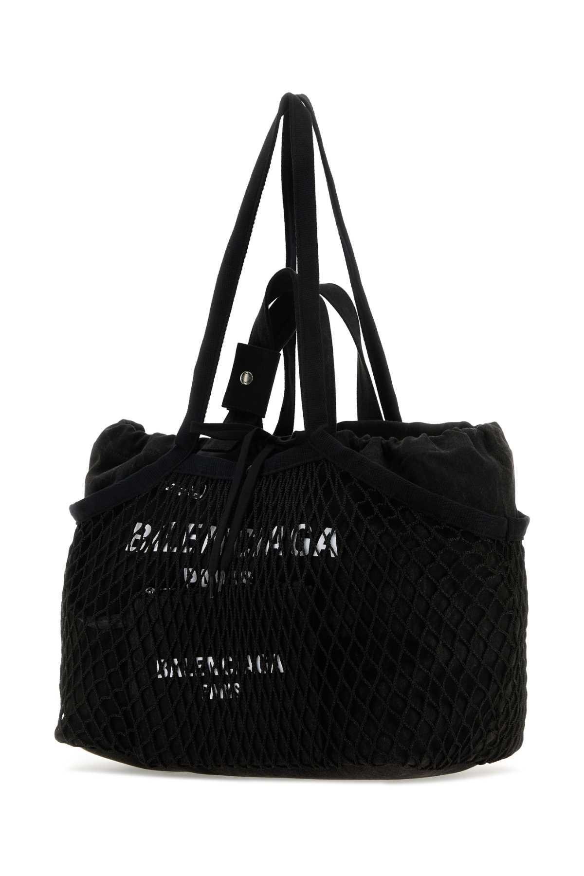 BALENCIAGA Elegant Black Canvas And Mesh Medium Shopping Handbag Product Image