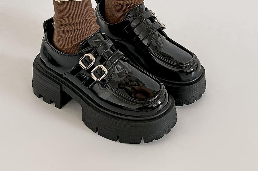 Faux Leather Buckled Platform Loafers Product Image