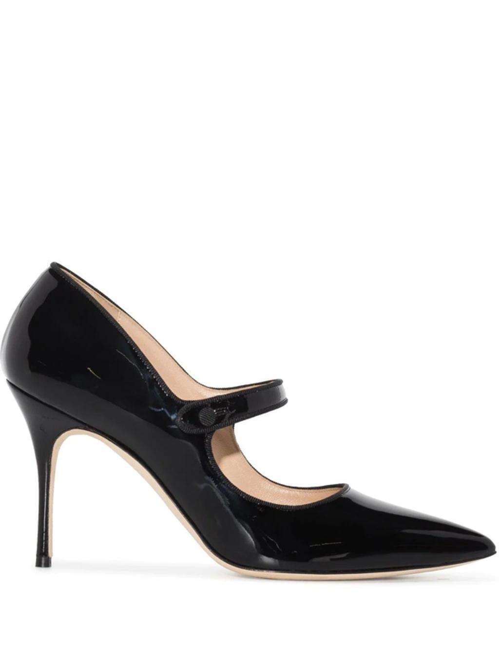 MANOLO BLAHNIK Campari 105 Grosgrain-trimmed Patent-leather Pumps In Black Product Image