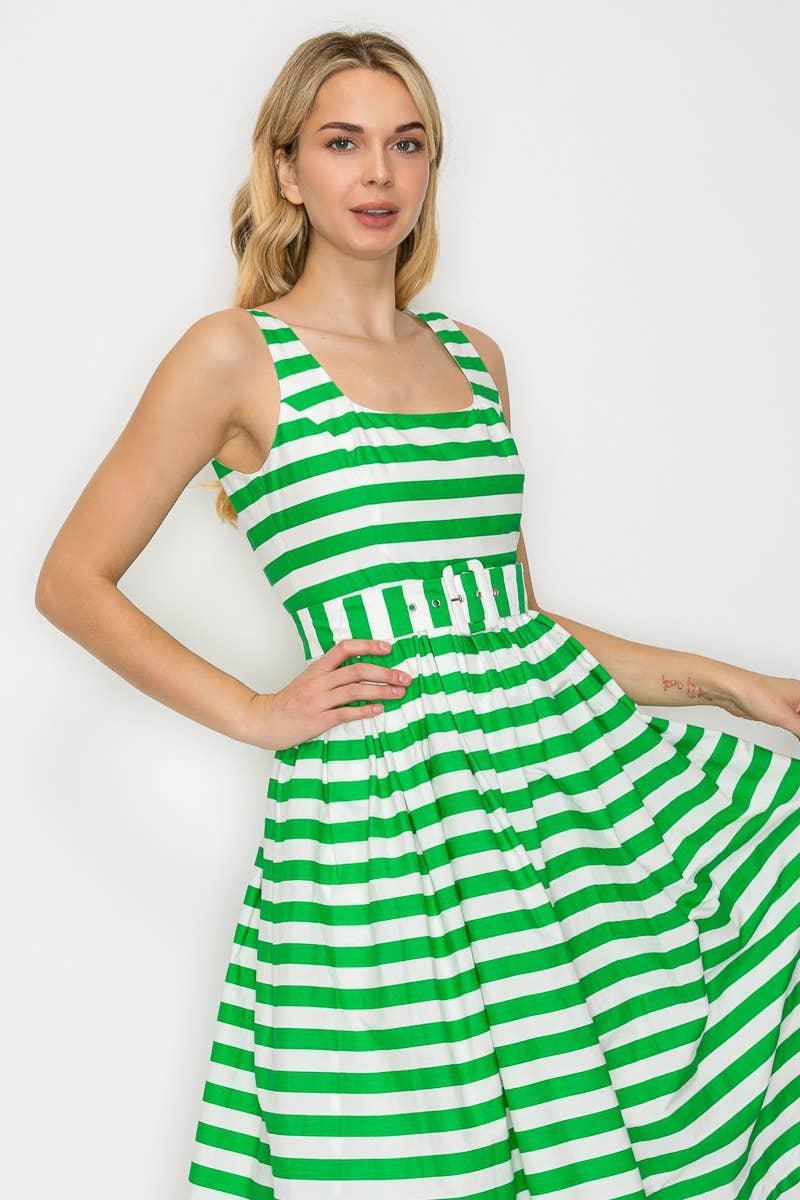 Lucky Green Stripe Classic Midi Dress Product Image