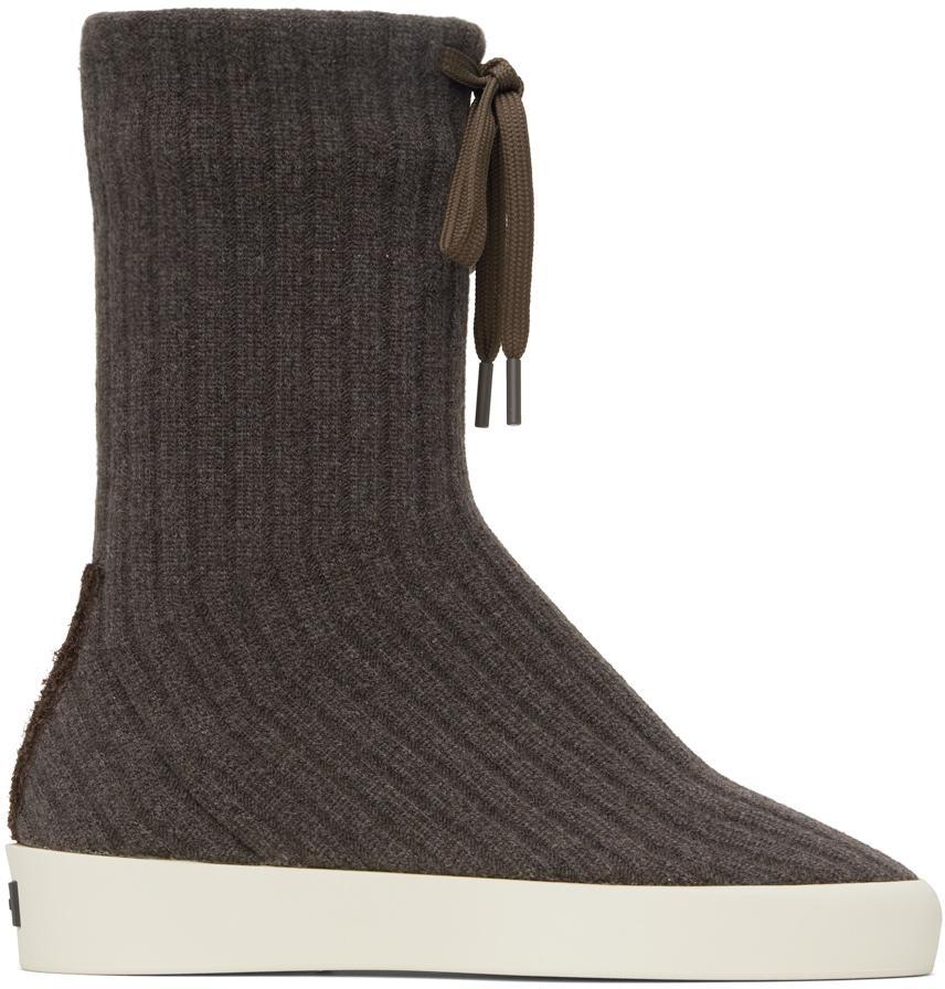 Gray Moc Knit High Sneakers In Brown Product Image