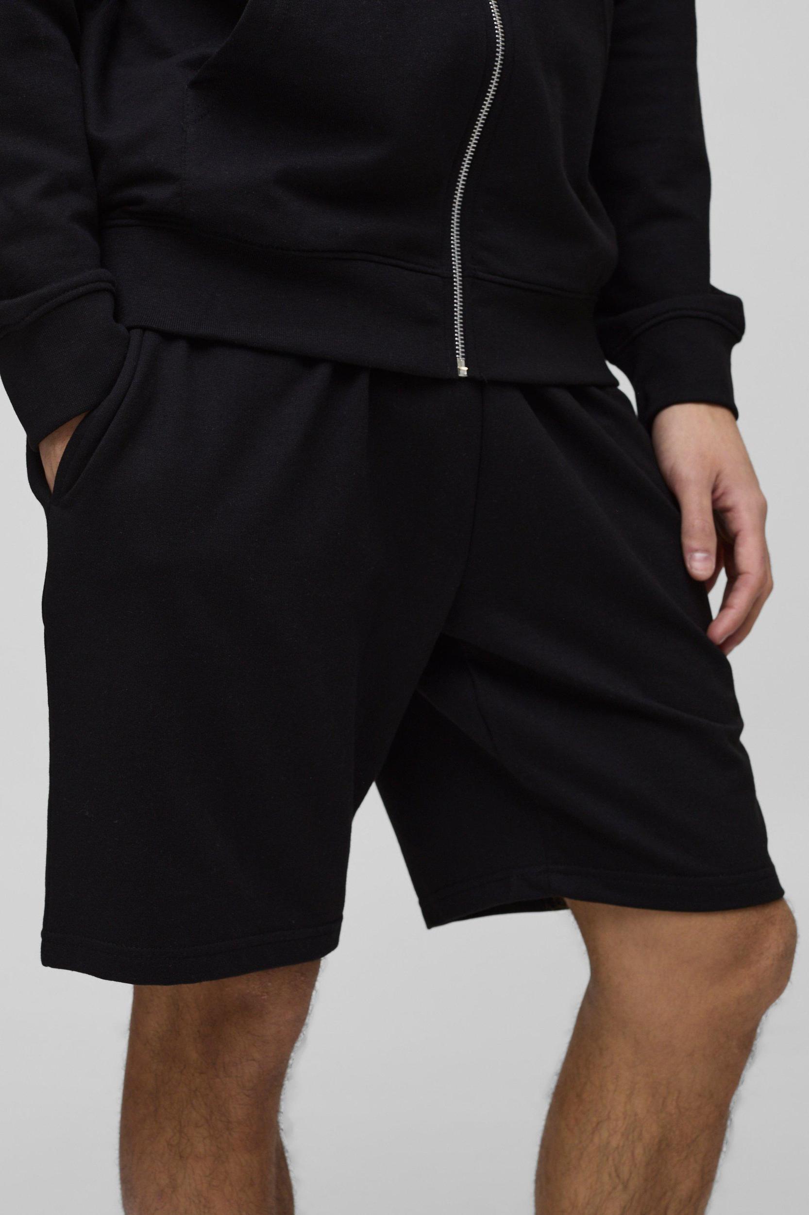 260GSM Loopback Basic Relaxed Fit Mid Length Shorts | boohooMAN USA Product Image