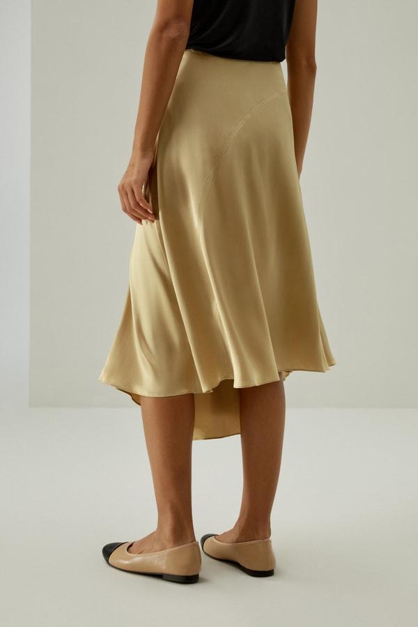 LILYSILK Women's Asymmetrical Silk Skirt, Cherry Red, Size 6, Elegant Flared Hem, Calf-Length, Side Zipper Product Image