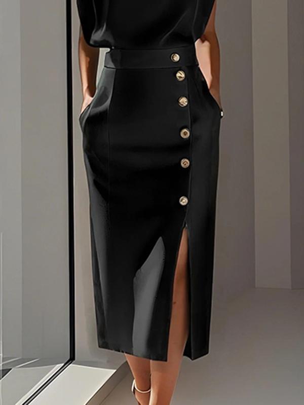 High Waisted Loose Split-Front Split-Joint Skirts Product Image