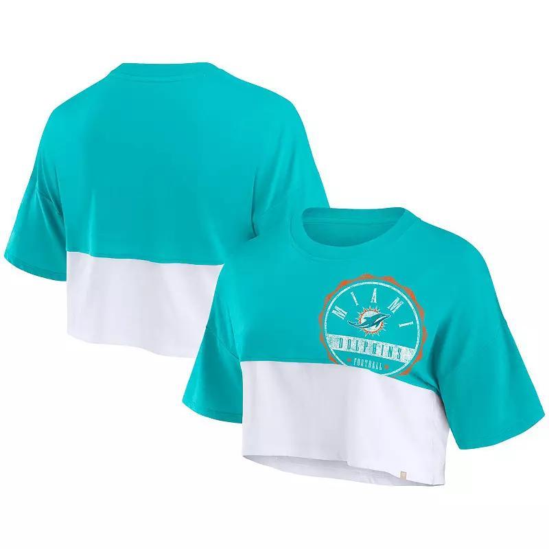 Womens Fanatics Branded Aqua/White Miami Dolphins Boxy Color Split Cropped T-Shirt Turquoise A Product Image