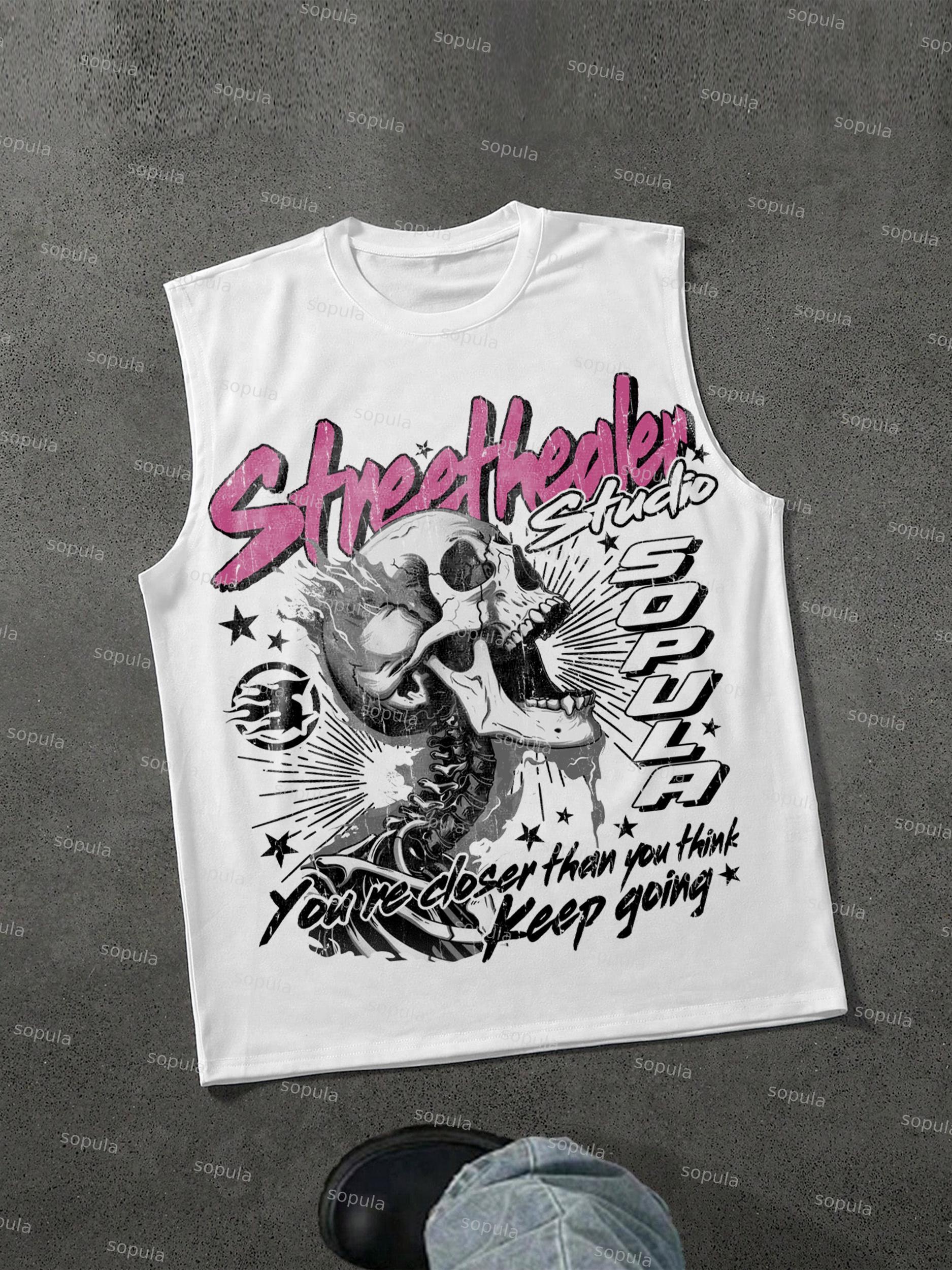 Street Healer Flaming Skulls Old Vintage Graphic Tank Top Product Image