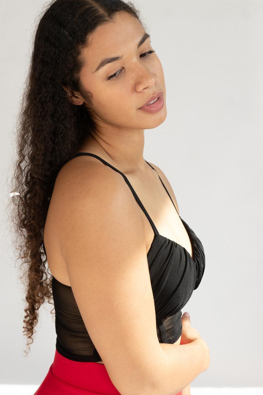 Black Mesh Bustier Crop Top Product Image