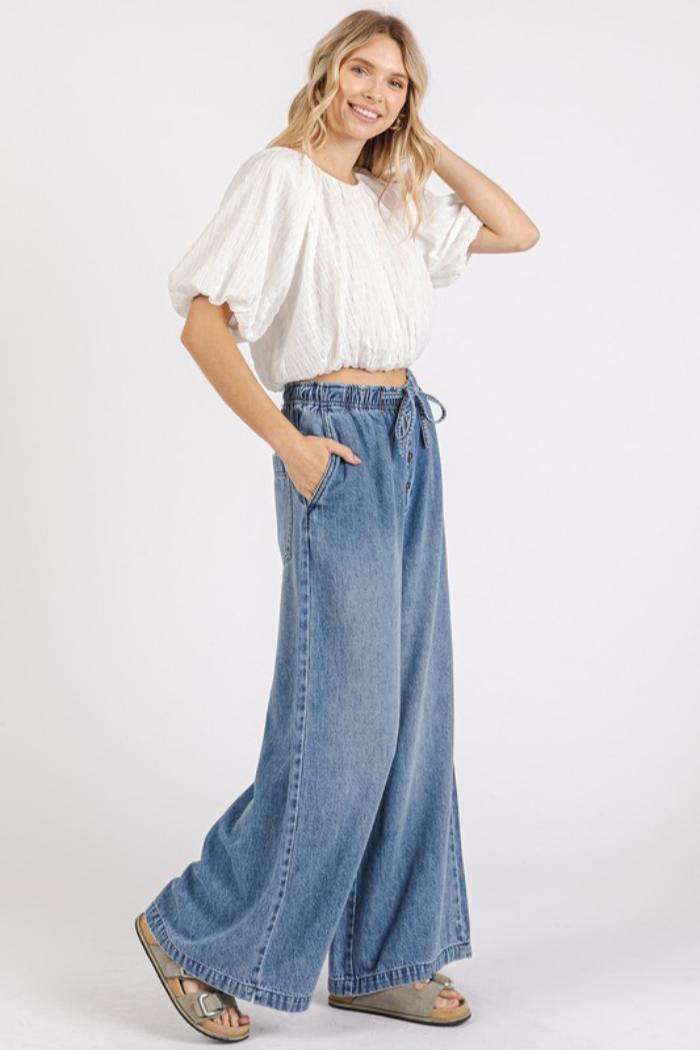 Elastic Waist Denim Pants Product Image
