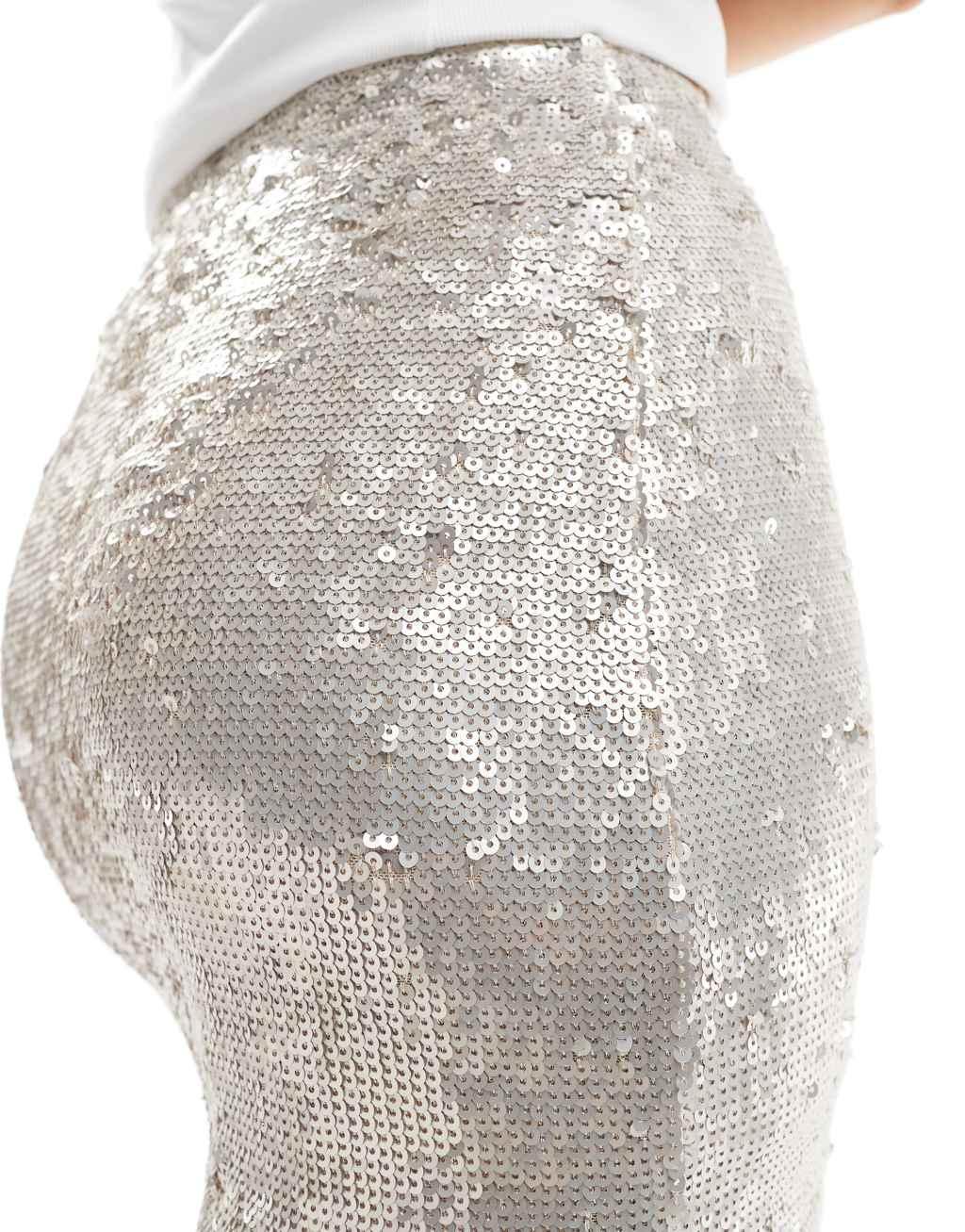 ASOS DESIGN tailored sequin mini skirt in cream Product Image