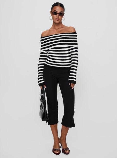 Danyel Off The Shoulder Sweater Black / White Stripe Product Image