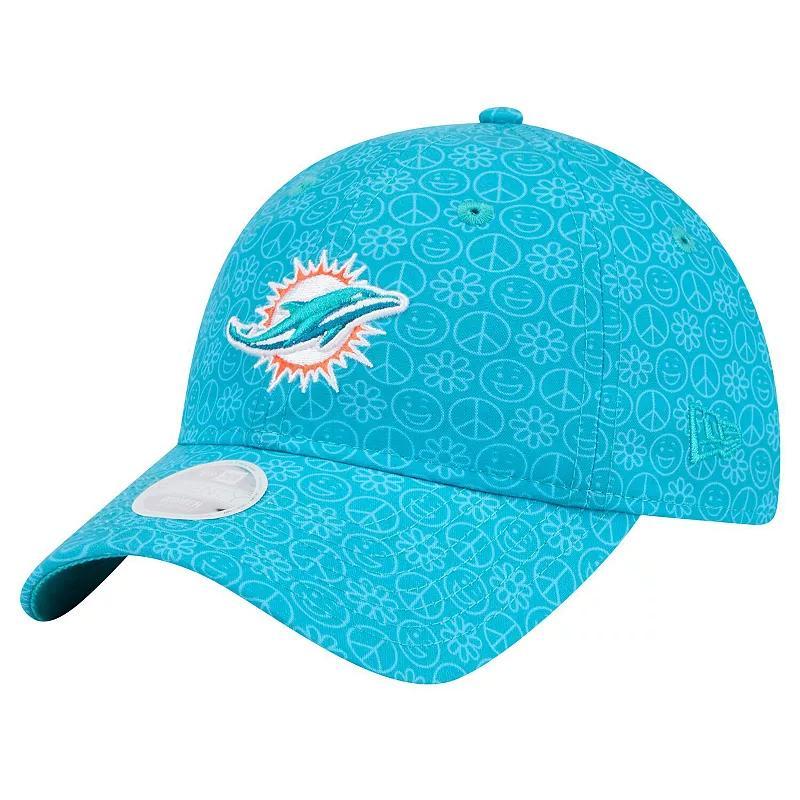 Womens New Era Aqua Miami Dolphins Smiley 9TWENTY Adjustable Hat, Turquoise A Product Image