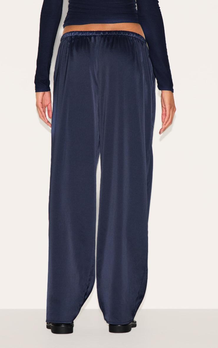 Navy Satin Low Rise Drawstring Pants Product Image