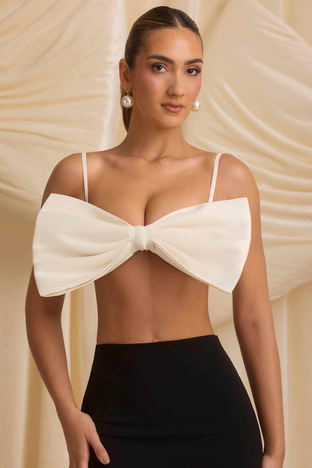 Strapless Bow Crop Top in Ivory Product Image