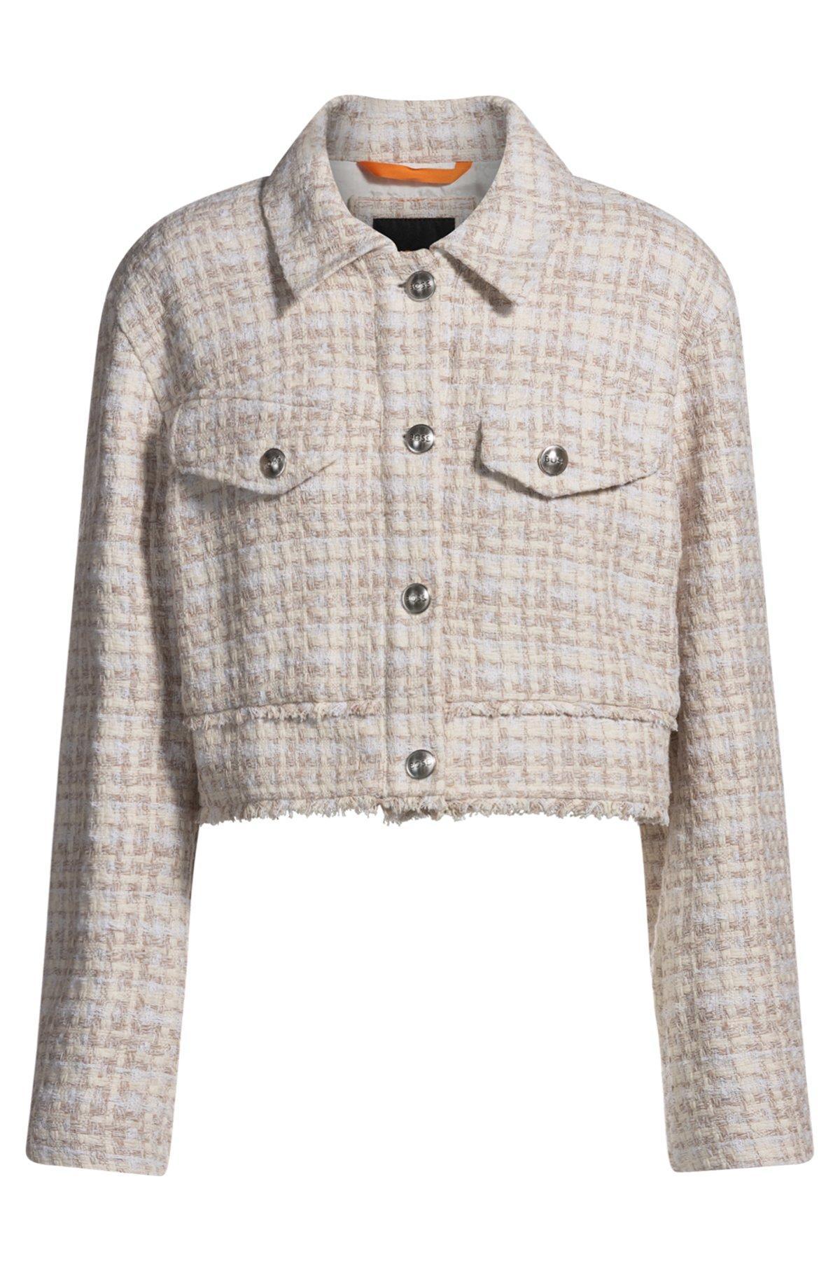 Cropped tweed jacket with metallic buttons Product Image