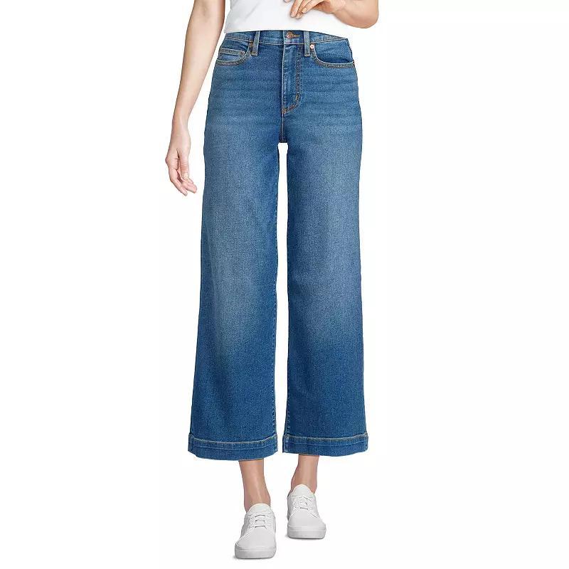 Women's Lands' End Recover Denim High Rise Wide Leg Crop Jeans, Size: 2, Blue Tide Blue Product Image