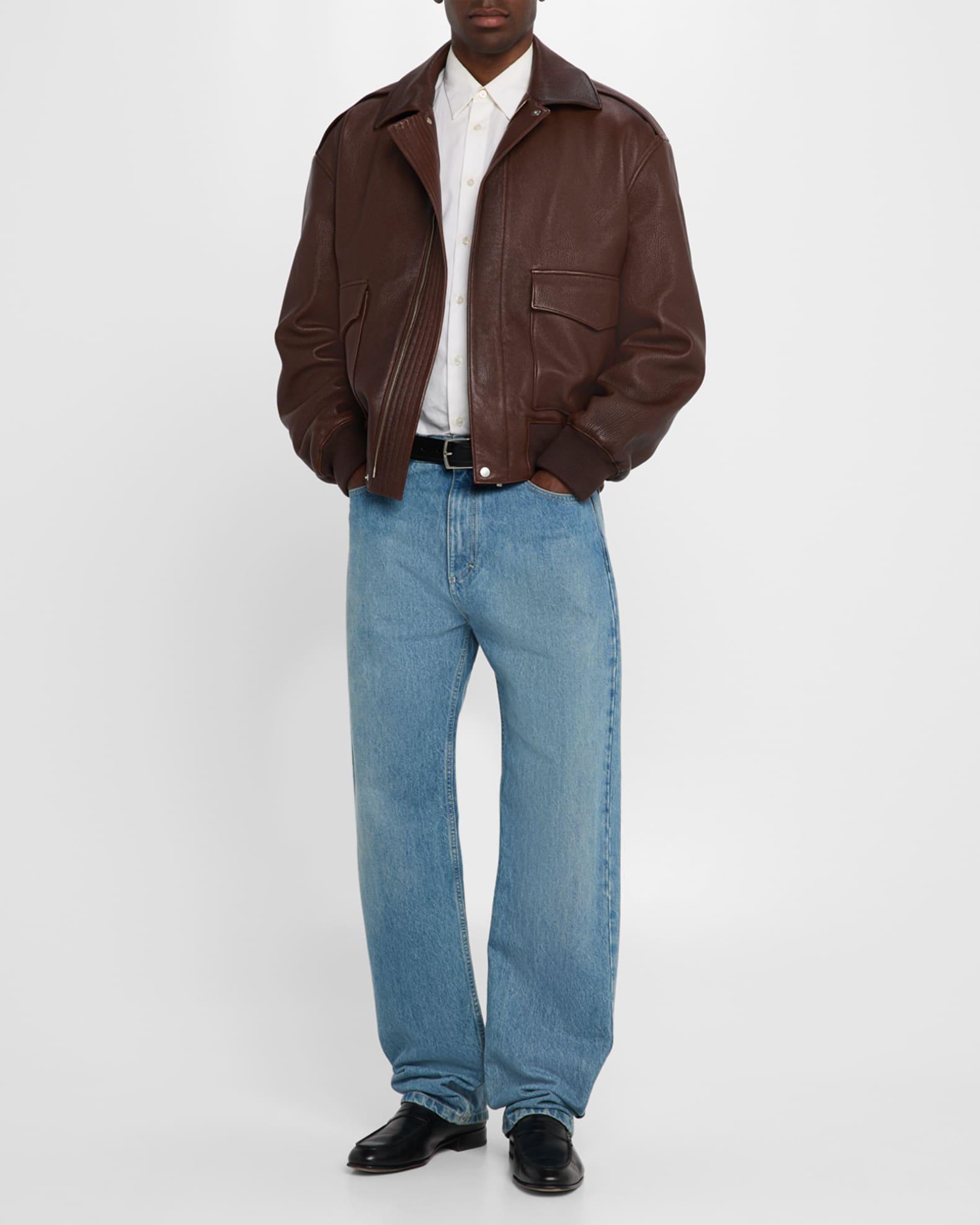 Men's Leather Blouson Jacket Product Image