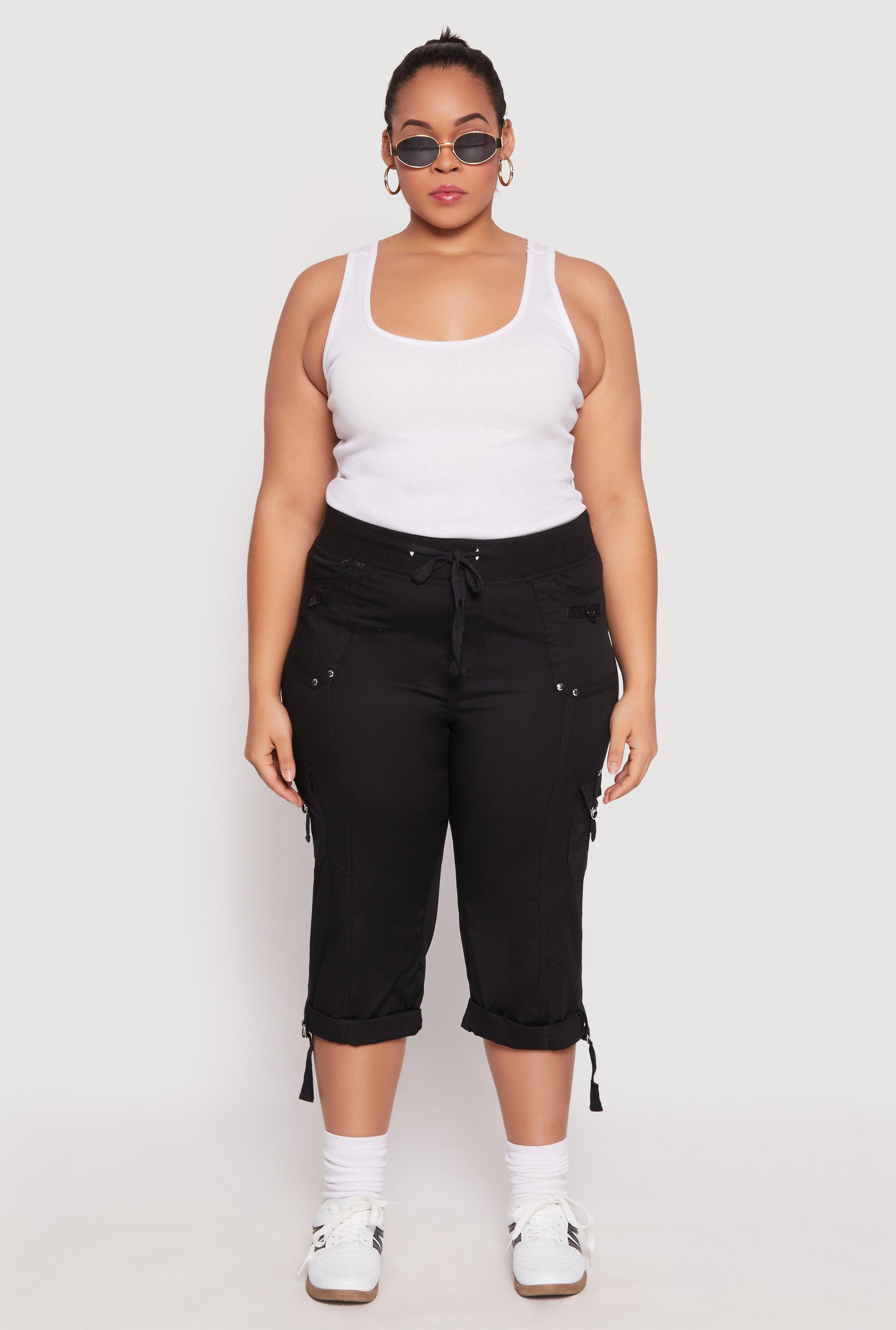 Womens Plus Size Poplin Rolled Cuff Capri Pants Product Image