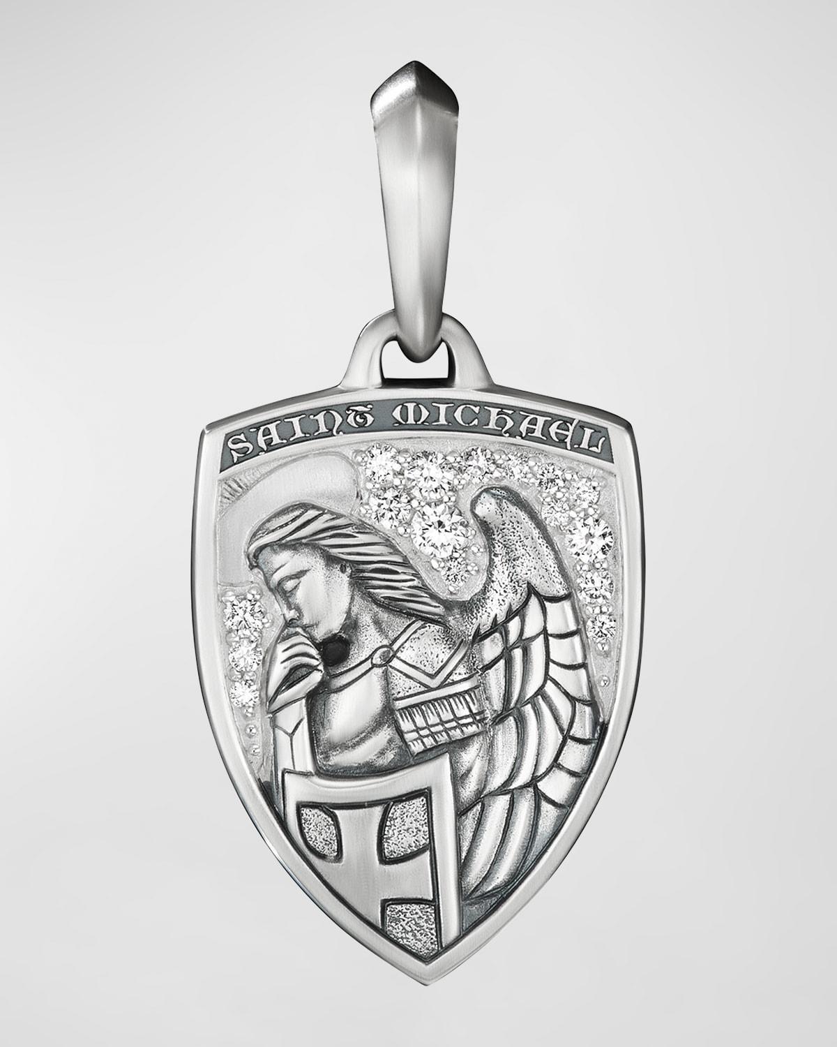 David Yurman Mens Sterling Silver St. Michael Medallion Amulet with Pave Diamonds Product Image