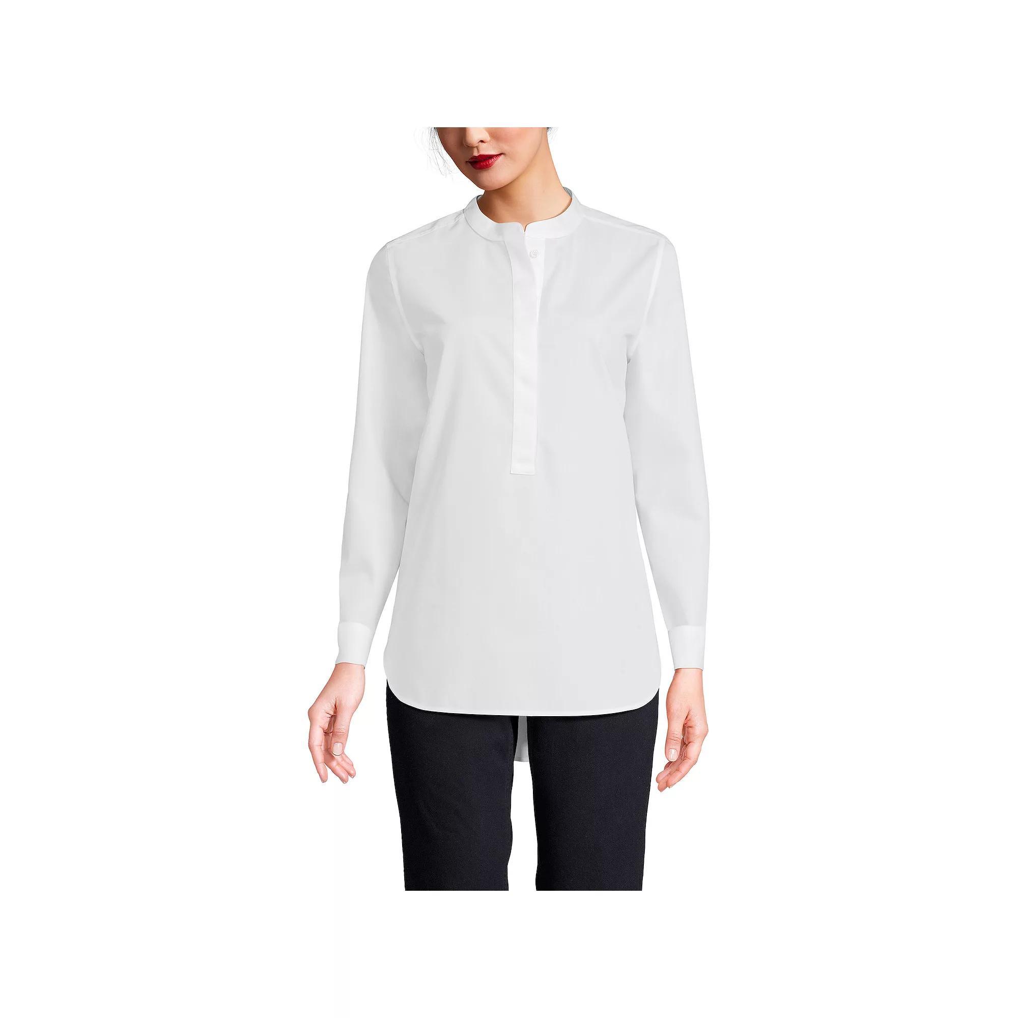 Women's Lands' End No Iron Long Sleeve Banded Collar Popover Shirt, Size: Large, White Product Image