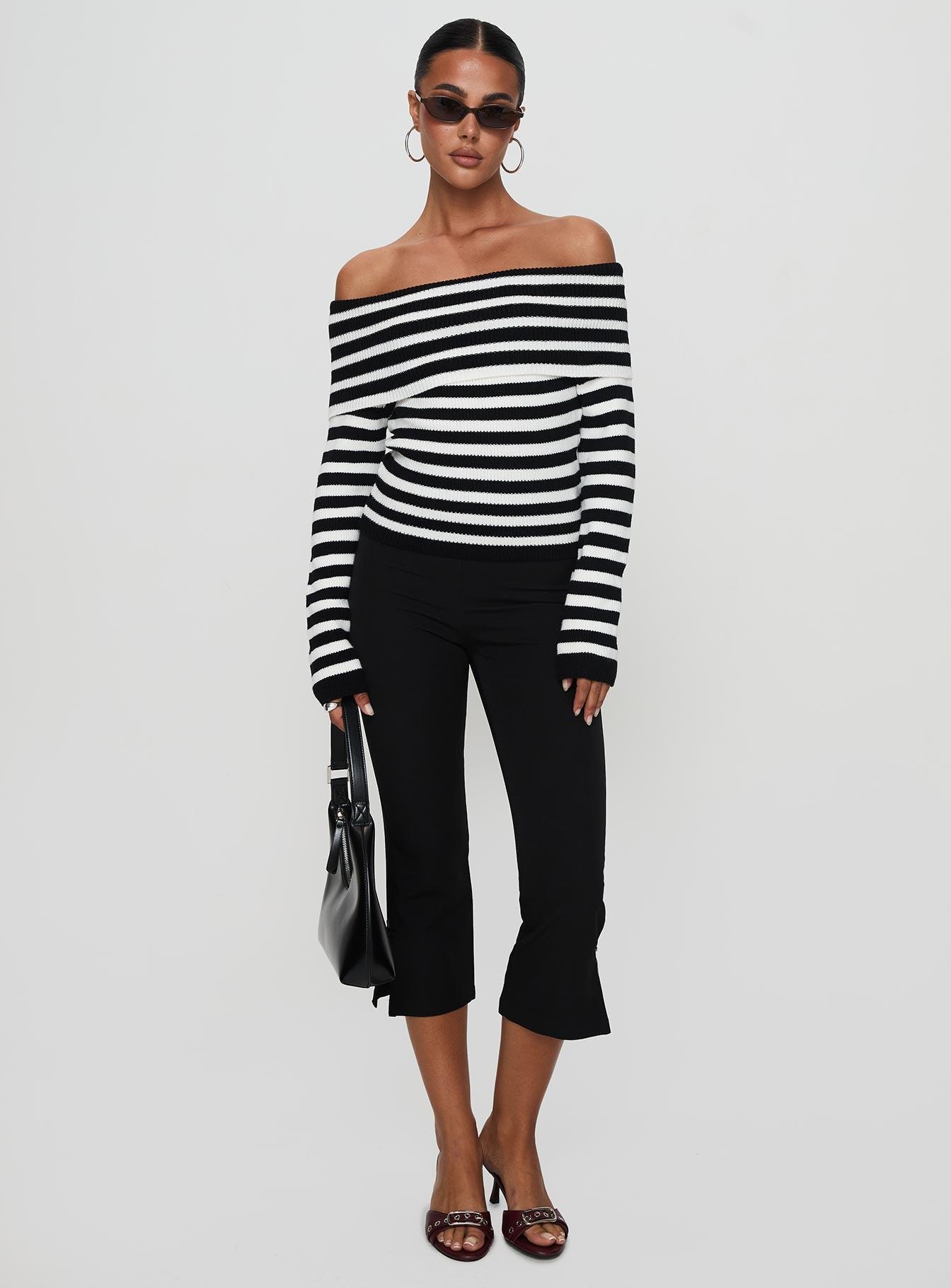 Danyel Off The Shoulder Sweater Black / White Stripe Product Image