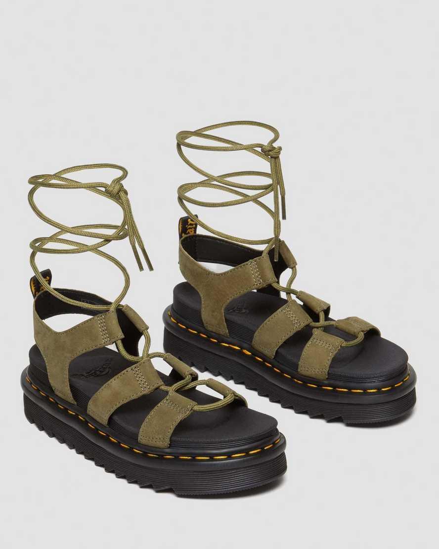 DR. MARTENS' Nartilla Tumbled Nubuck Leather Gladiator Sandals In Green Product Image