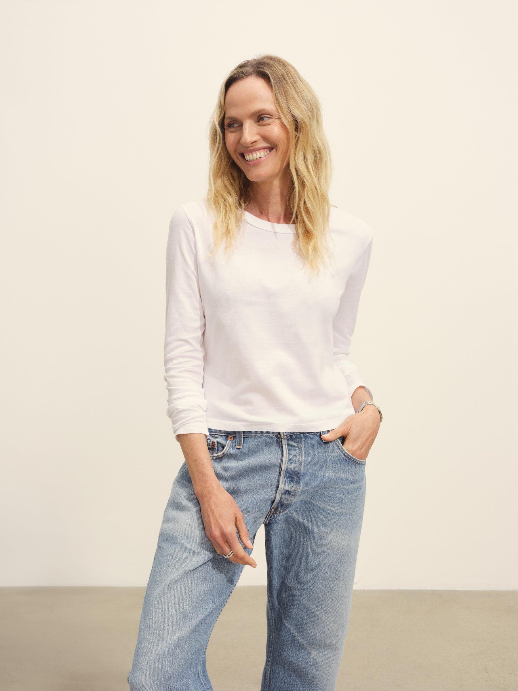 White Pima L/S Boxy Crew Product Image