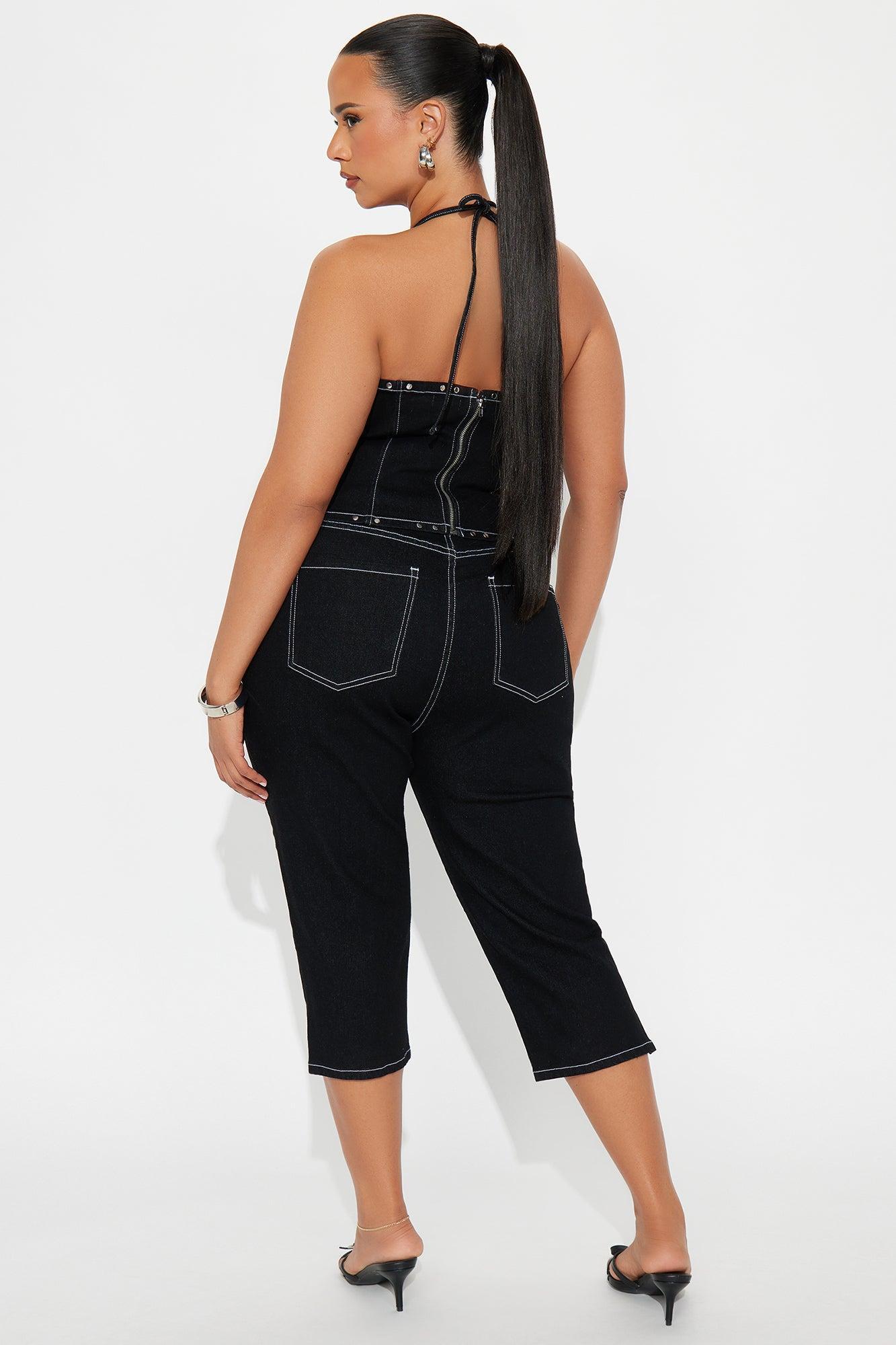 After Dark Lace Up Corset Capri Pant Set  - Black Female Product Image