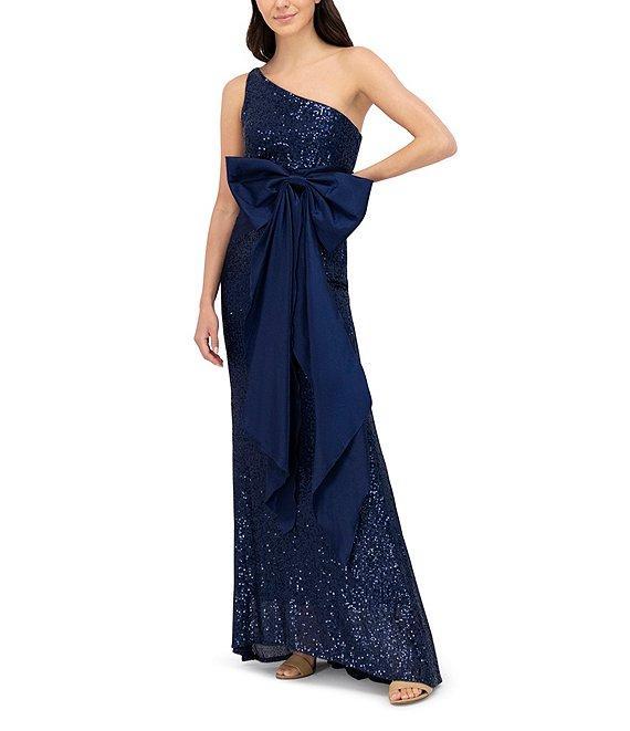 Eliza J Sequin One Shoulder Sleeveless Bow Side Gown Product Image