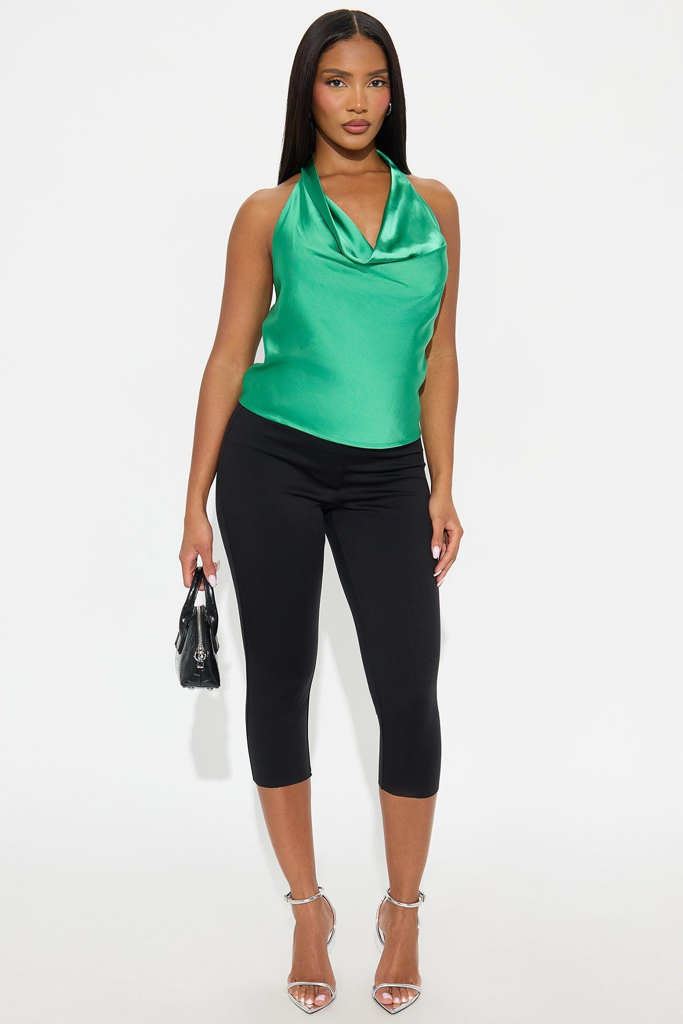 As I Go Satin Halter Top - Green Female Product Image