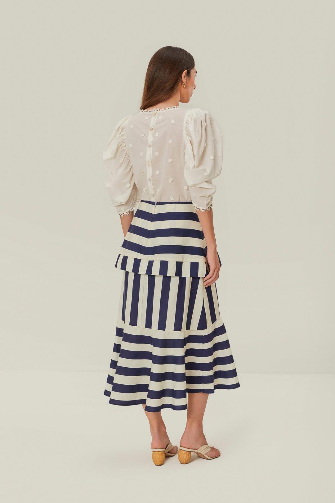 Blue Mixed Stripes Midi Skirt Product Image