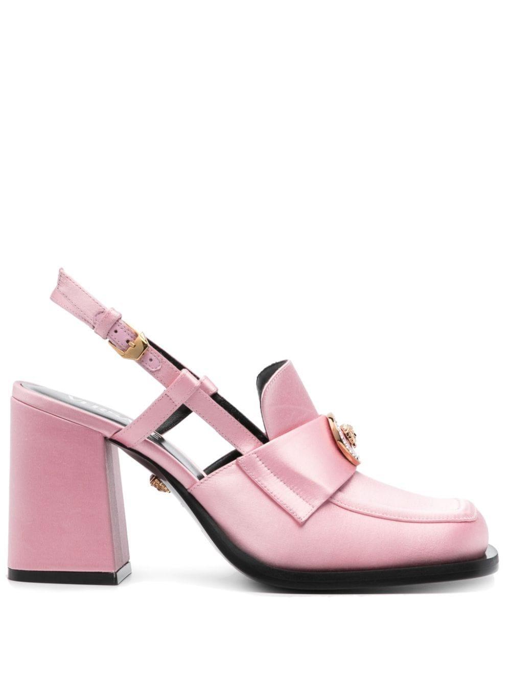 VERSACE 85mm Satin Slingback Pumps In Pink Product Image