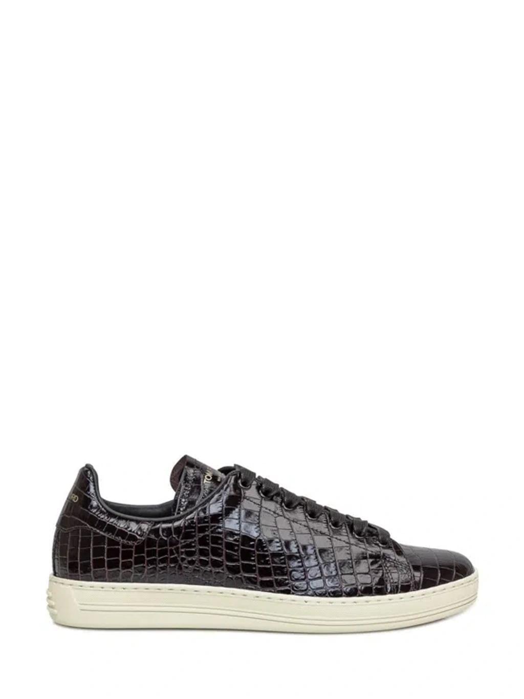 TOM FORD Warwick Sneakers In Alligator Print Leather In Black Cream Product Image