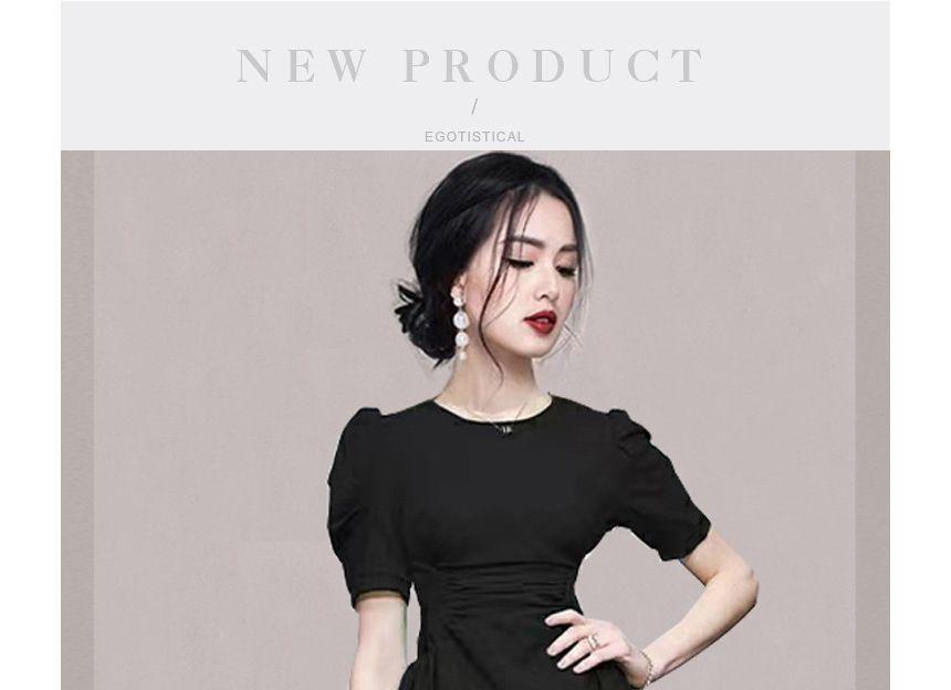 Short-Sleeve Crew Neck Plain Asymmetrical Sheath Dress Product Image