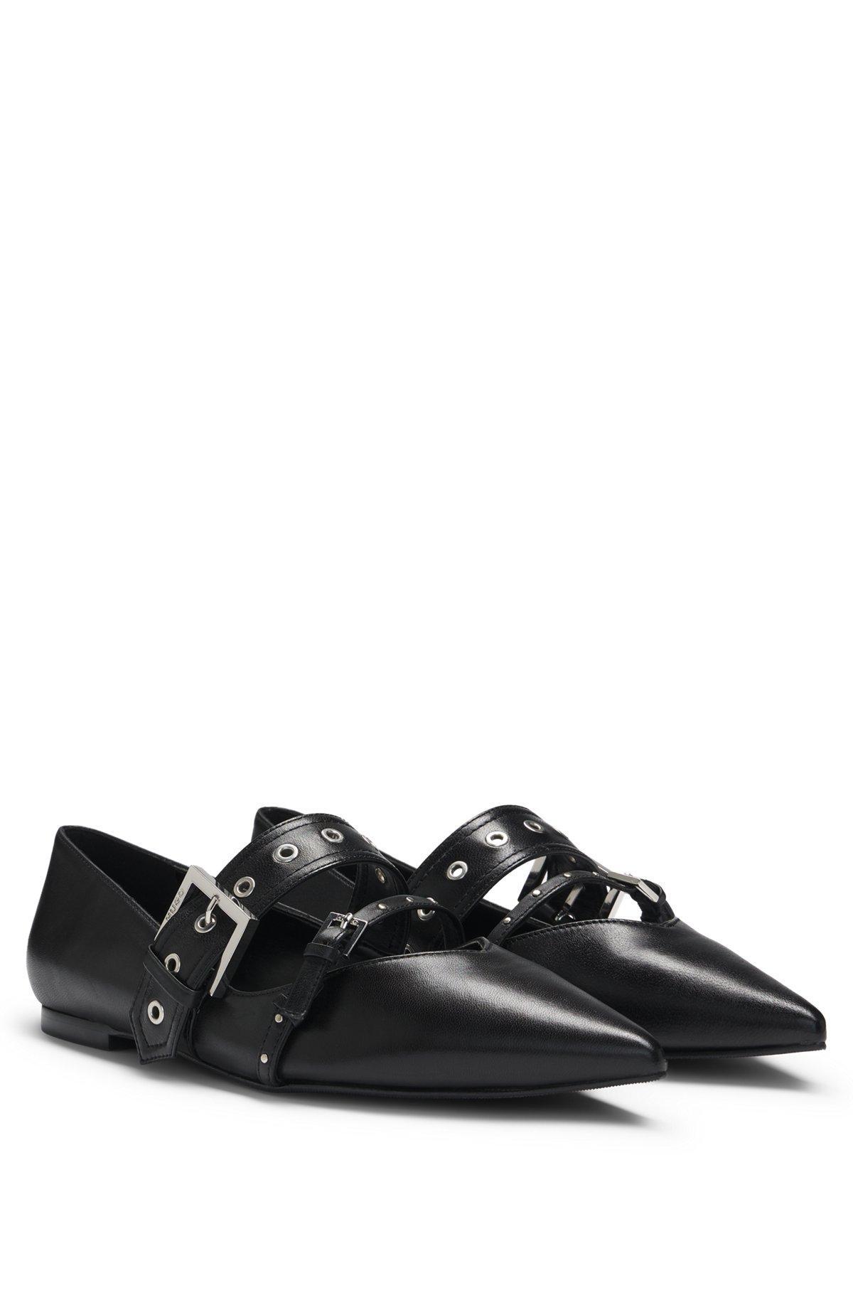 Nappa-leather ballerina pumps with buckled straps Product Image