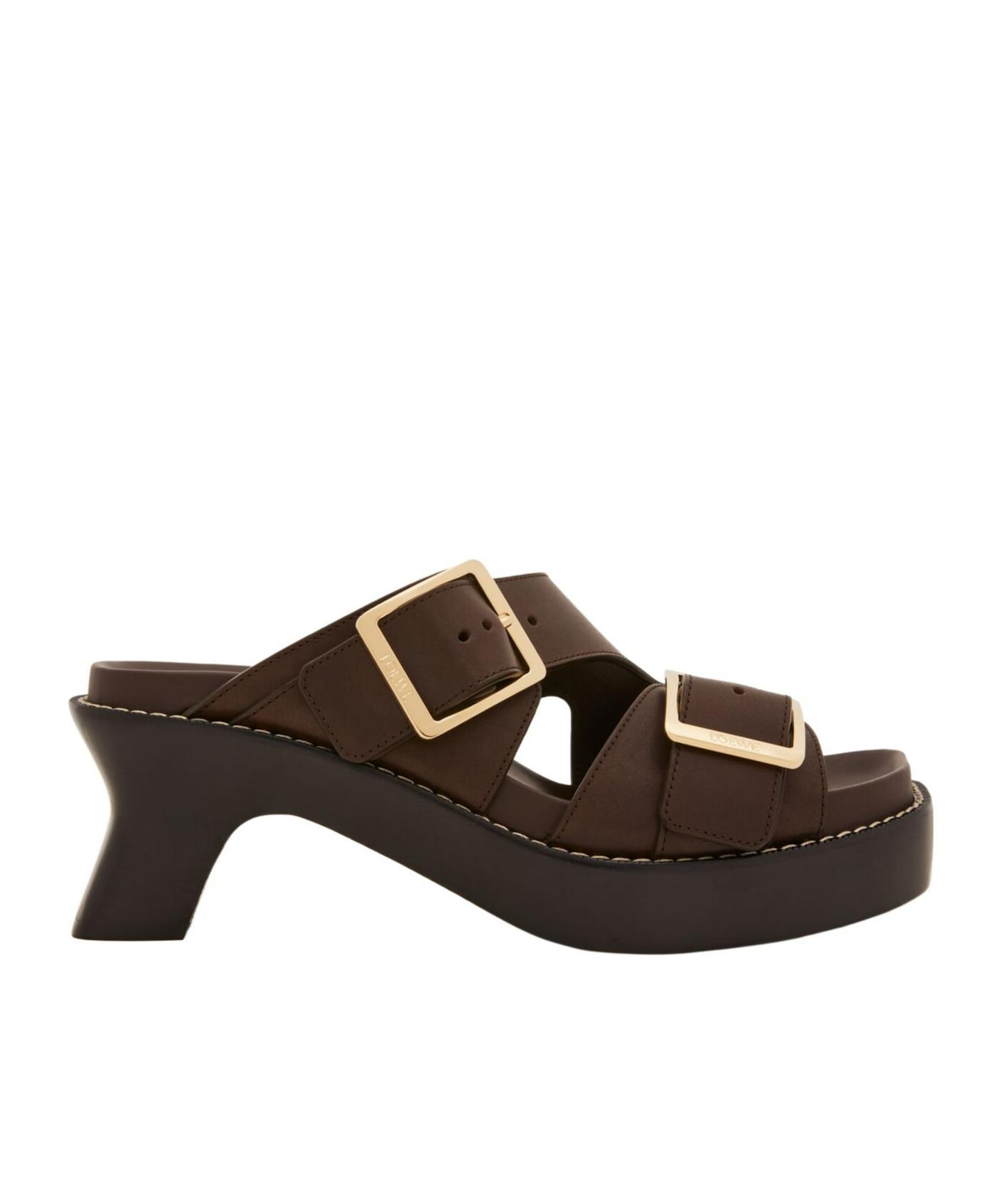 LOEWE Ease Buckled Leather Mules In Brown Product Image