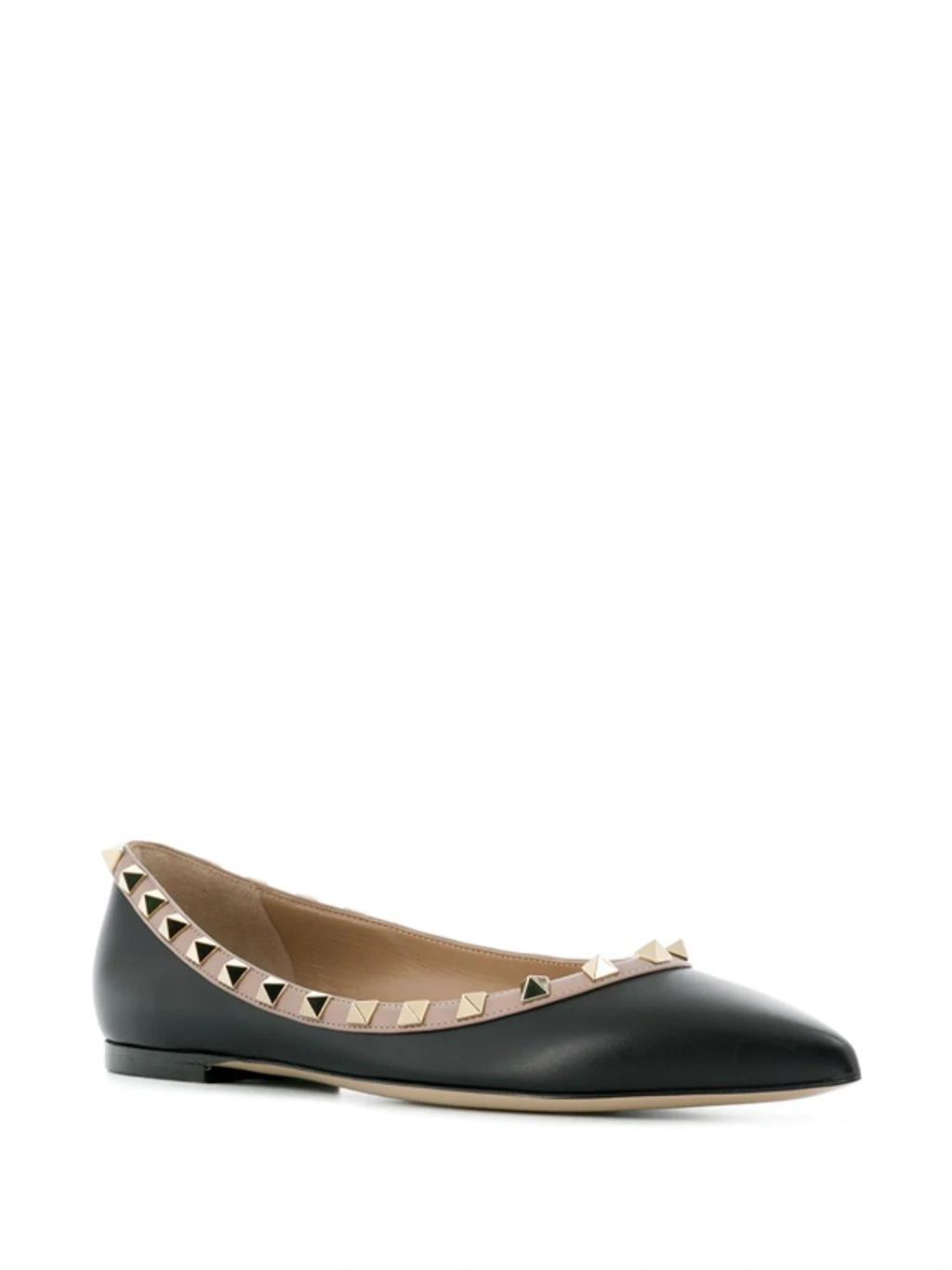 VALENTINO GARAVANI Rockstud Pointed Toe Ballerina Shoes In Black Product Image