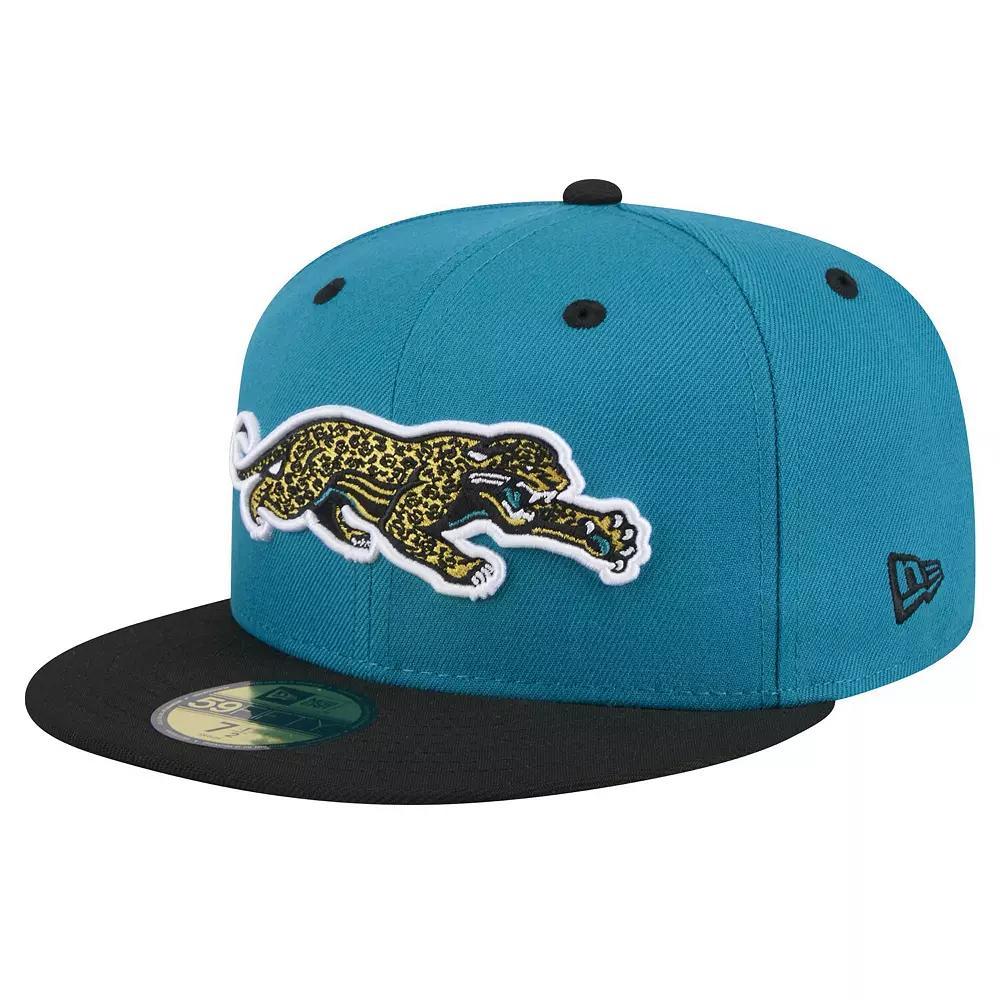 Men's New Era  Teal/Black Jacksonville Jaguars Throwback Crawl Flipside Two-Tone 59FIFTY Fitted Hat, Size: 7 1/2, Blue Product Image